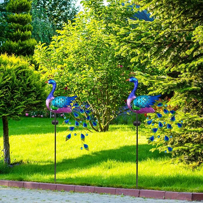 DREAMSOUL Peacock Solar Garden Lights Outdoor Decorative Stake, Waterproof Metal Peacock Garden Decor Solar Powered Landscape LED Path Lights Walkway Patio Decoration Lawn Ornament Christmas Gifts-VerdiqueGarden