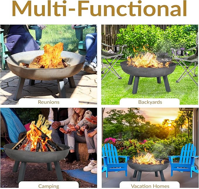 Sunnydaze 34-Inch Cast Iron Heavy-Duty Fire Pit for Outside - Wood-Burning Outdoor Fire Pit Bowl with Handles - Steel Finish-VerdiqueGarden