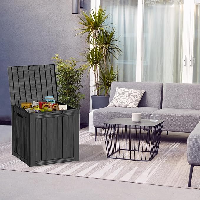 30 Gallon Waterproof Outdoor Storage Box - All-Weather Deck Box for Patio & Pool, Lockable Resin Patio Deck Box with UV Protection, Matte Black-VerdiqueGarden