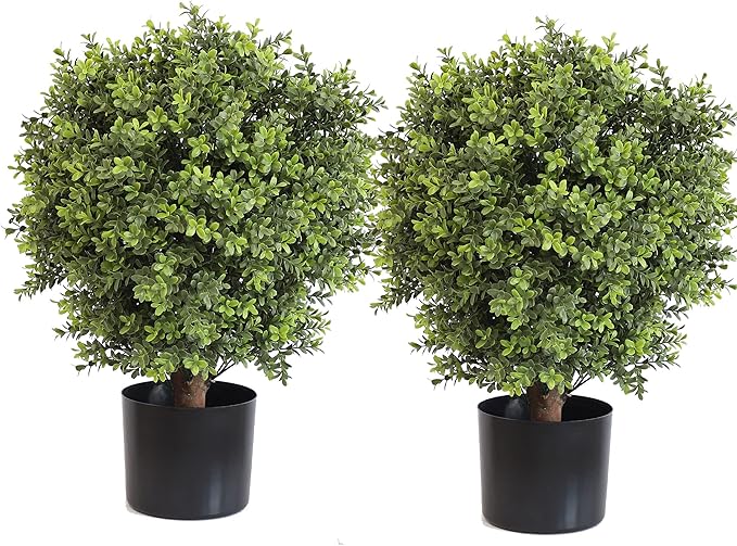 Artificial Topiary Ball Tree, 2 Pack Artificial Plants Outdoor, Ball Shaped Boxwood Topiary, Artificial Shrubs Potted for Indoor and Outdoor (22inch)-VerdiqueGarden