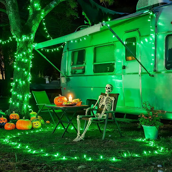 JMEXSUSS Connectable 100 LED Green Halloween Lights, 8 Modes Plug-in Green Christmas Lights Indoor, 33ft Clear Wire Twinkle String Light Outdoor for Halloween Christmas Tree Xmas Decor-VerdiqueGarden
