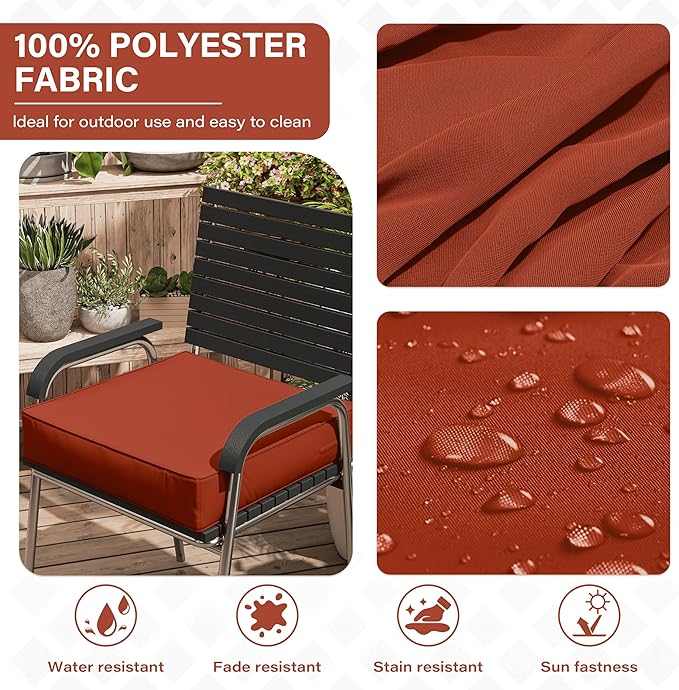 Patio Chair Cushions 24 X 24 X 5 Inch Waterproof Outdoor Seat Cushions for Patio Furniture, Outdoor Sofa Couch Pads with Ties & Handle, Set of 2, Terra Red-VerdiqueGarden