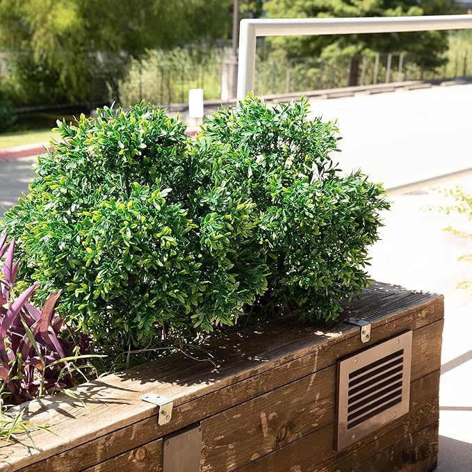 Premium 16" Diameter Artificial Japanese Boxwood Topiary – Set of 2 Faux Plants with Ground Spikes – UV-Resistant, Realistic Outdoor & Indoor Garden Décor – Weatherproof and Durable-VerdiqueGarden