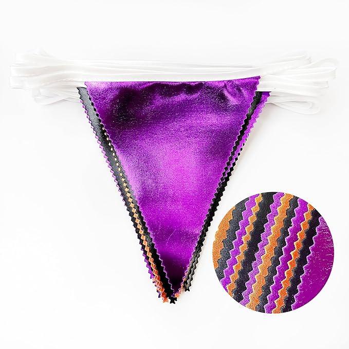Black Orange Purple Halloween Party Decorations Metallic Fabric Triangle Pennant Banner Flag Bunting Garland for Birthday Baby Shower Bachelorette Trick or Treat Halloween Holiday Party Supplies-VerdiqueGarden