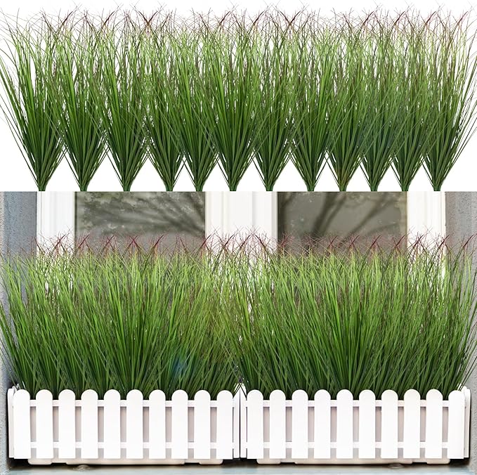 36Pcs Artificial Grass Plants, Faux Shrubs Wheat Grass, Fake Tall Grass Plants for Outdoor Decor, Greenery Stems Weed for Room Indoor Home Decor（Green Red Tail-VerdiqueGarden