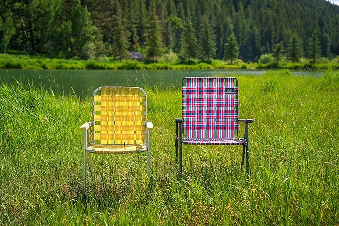 Retro Webbed Camping Chair - Lightweight, Foldable, Durable Steel Frame, 300lb Capacity, Vintage Red/Blue Stripes by Caddis Sports-VerdiqueGarden