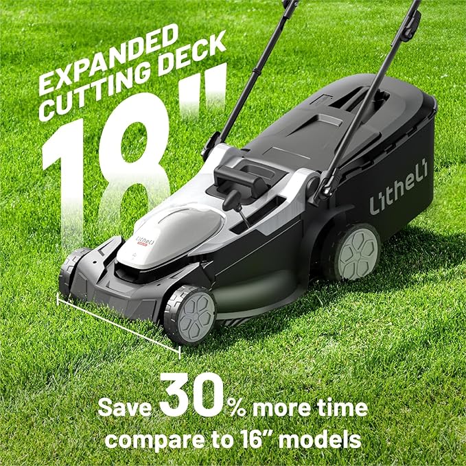 Litheli Lawn Mower 18" Electric Self Propelled for Garden Yards, Lightweight Cordless Lawn Mower Brushless with 6-Position Height Adjustment, 2 x 20V 4.0Ah Battery-VerdiqueGarden