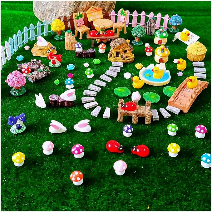 100 Pcs Miniature Fairy Garden Accessories Mini Landscape, Resin Micro Buildings Structures Tiny Animals Figurines-VerdiqueGarden