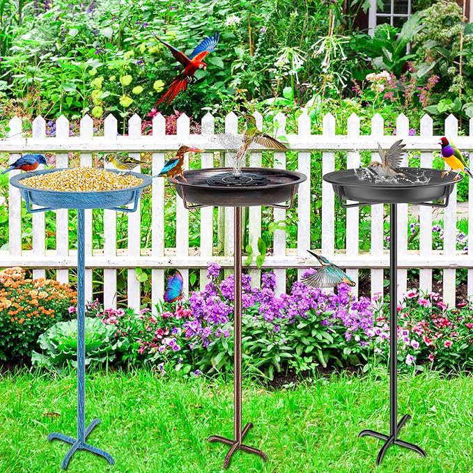 Metal Bird Bath for Outside Garden Birdbath Bowl, 36.2" Height Freestanding Bird Feeders for Outdoors with 4 Prongs Base Stake, Standing Birdfeeders for Yard Lawn Decor (Retro Copper)-VerdiqueGarden