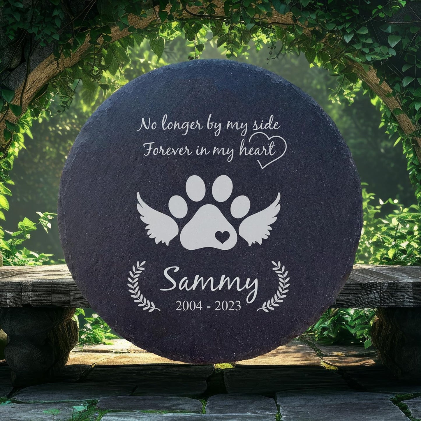 Personalized Pet Memorial Stone for Dogs and Cats | Custom Laser-Etched Weatherproof Garden Grave Marker | Natural Stone Bereavement Headstone Sympathy Gift | 4, 6, 10, or 12 Inch Heart or Circle Shape (A3)-VerdiqueGarden
