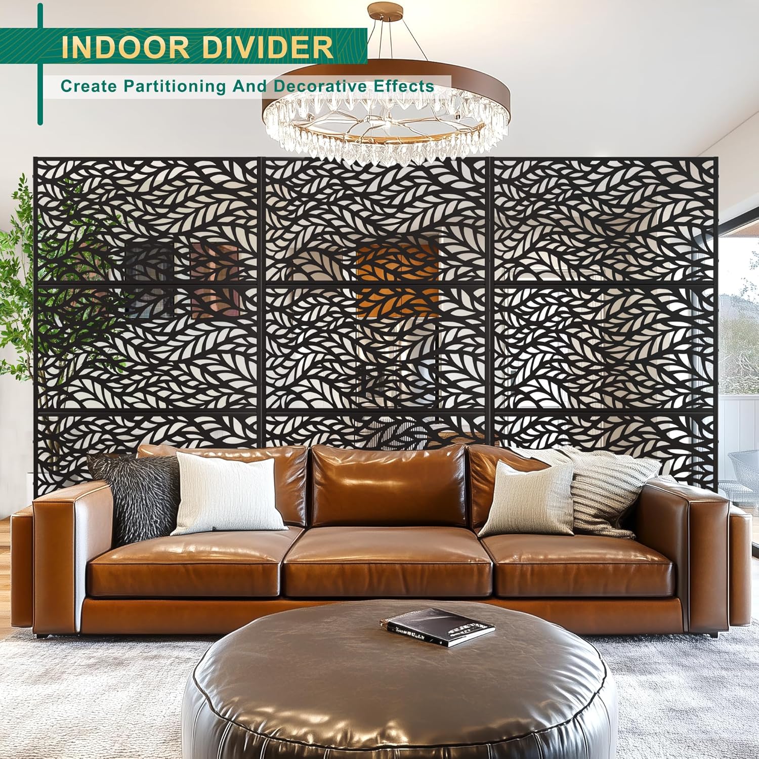 72" H47" W Metal Outdoor Privacy Screen - Freestanding, Decorative Fence (3 Panels)-VerdiqueGarden