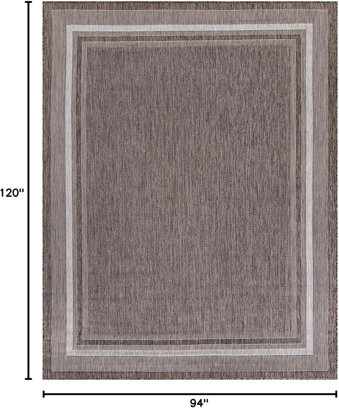 Unique Loom Outdoor Border Collection Area Rug - Soft Border (7' 10" x 10' Rectangle Brown/Ivory)-VerdiqueGarden