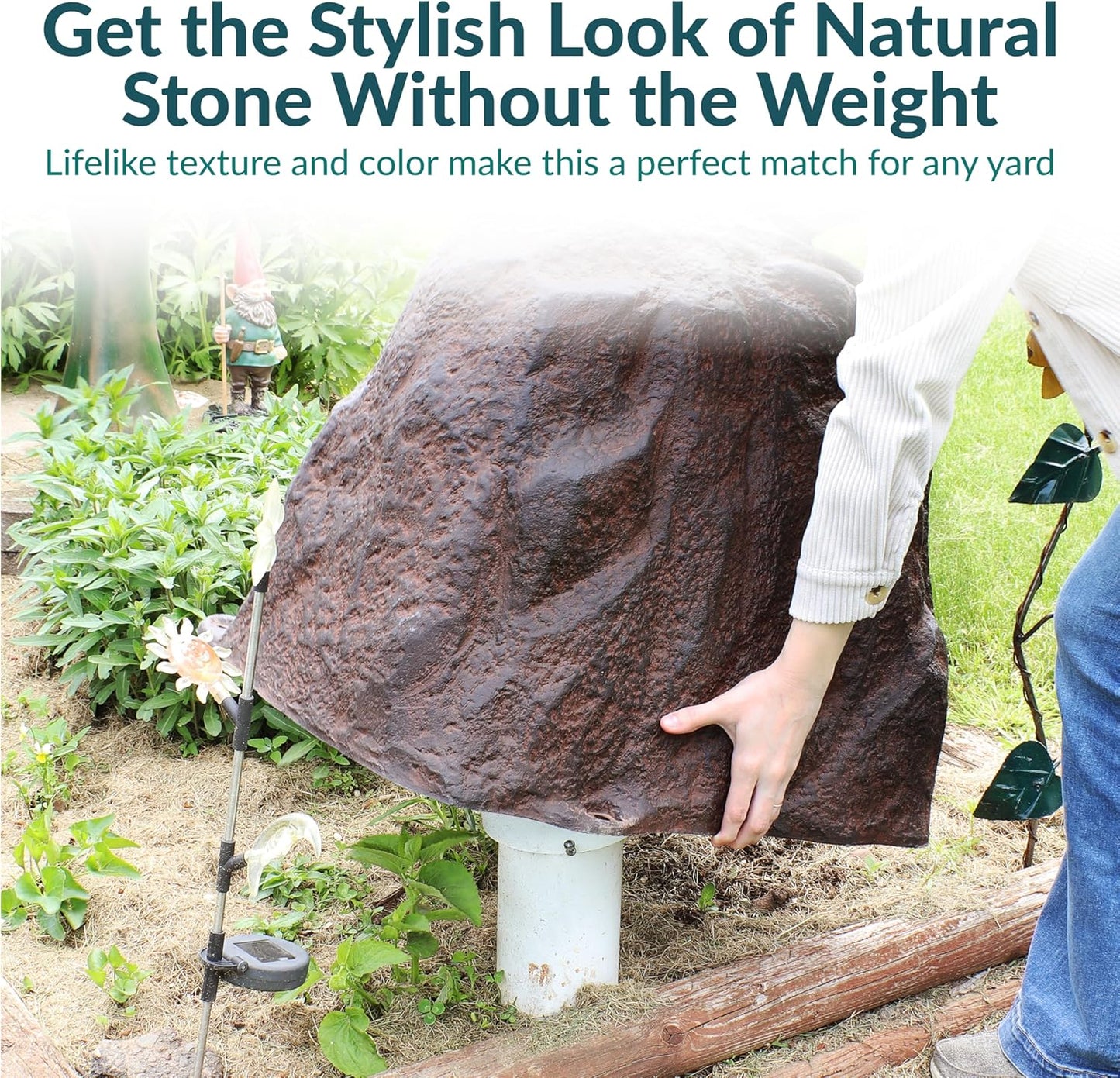 Sunnydaze 21.5” H Polyresin Faux Landscape Rock Cover - Lightweight Fake Rock Well Pump Cover for Outside - Brown-VerdiqueGarden