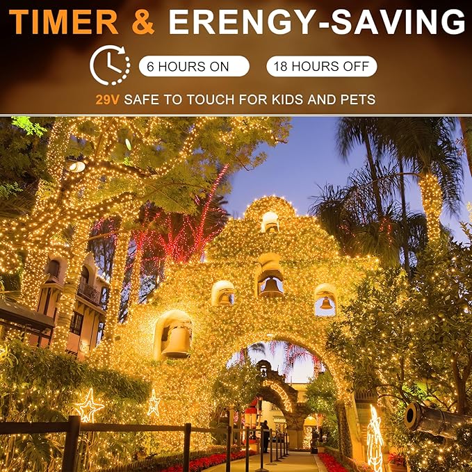 KNONEW 600ft 1500 LED Christmas String Lights Outdoor Green Wire 8 Modes & Timer Fairy Light Plug in Waterproof Patio Lights for Xmas Yard Tree Wedding Party Holiday Decorations (Warm White)-VerdiqueGarden