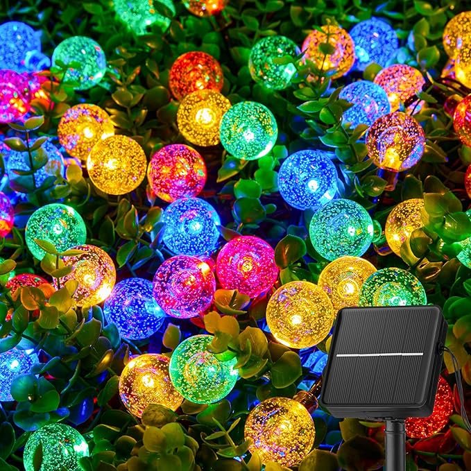 Brightown Solar String Lights Outdoor 60 Led 35.6 Feet Crystal Globe Lights with 8 Lighting Modes, Waterproof Solar Powered Patio Lights for Garden Yard Porch Wedding Party Decor (Multicolor)-VerdiqueGarden