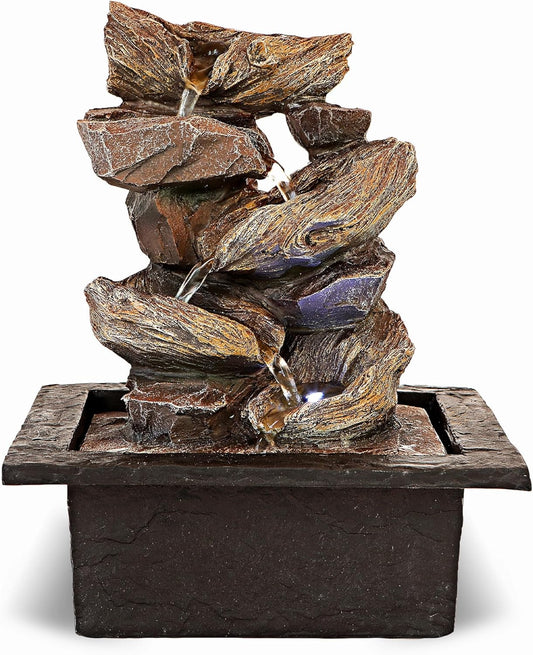 Father'sDen Collection 11-inch Waterfall Fountain Indoor - Tabletop Water Fountain - Indoor Fountains and Waterfalls with Soothing Sounds & In-Pot LED Light Enhancement-VerdiqueGarden