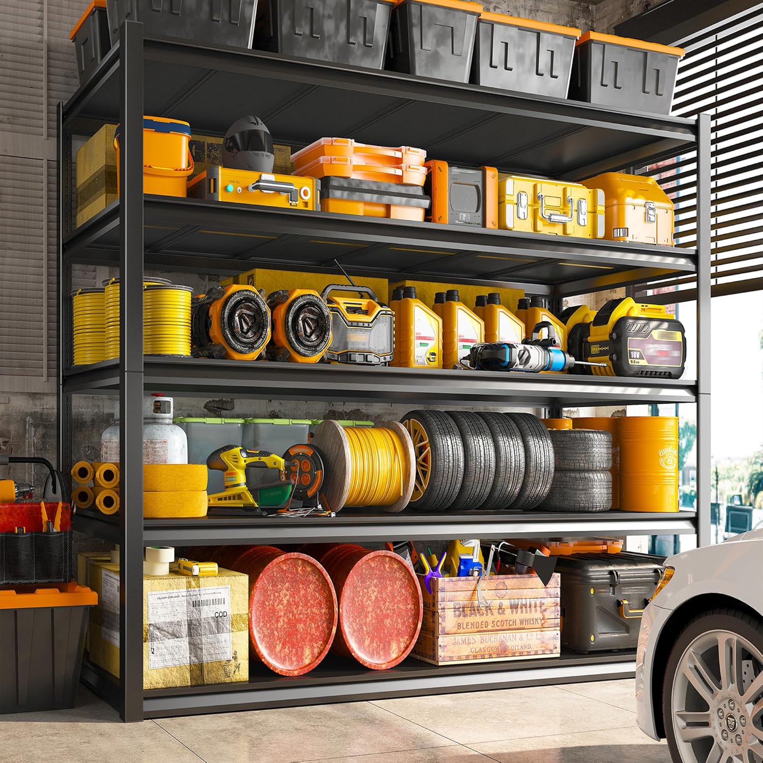 REIBII Garage Shelving 48.2" W Storage Shelves 3000LBS Heavy Duty Shelving Adjustable Metal Shelf Industrial 5 Tier Pantry Shelves for Basement Warehouse Supermarket 72.2"H x 24.2"D x 48.2"W, 2 Pack-VerdiqueGarden