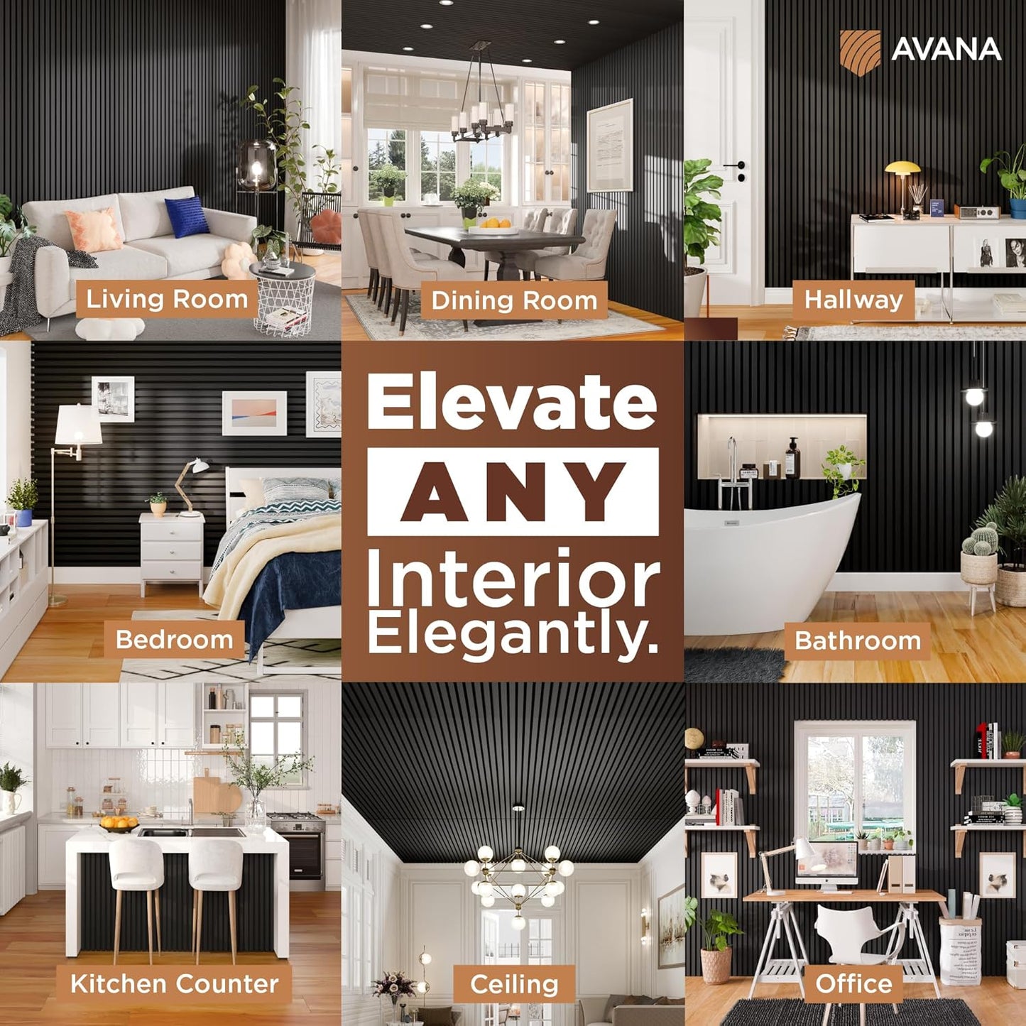 Avana Acoustic Wood Wall Panels – 94.4 x 12.6 Inch Black Oak Acoustic Panels 2 PCs – Wall Panels For Interior Wall Decor For Homes, Offices, Studios – Pleasing Decorative Wood Panels For Wall-VerdiqueGarden