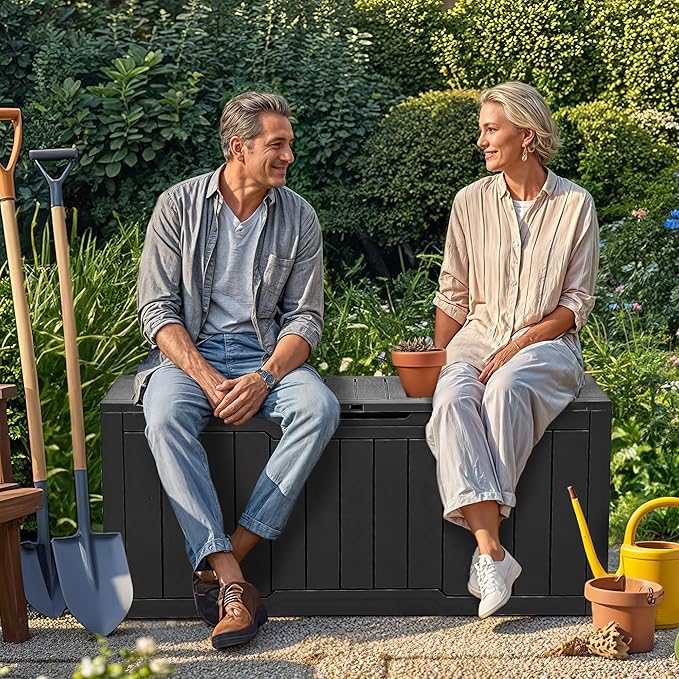 YITAHOME 80 Gallon Outdoor Storage Box, Large Water Resistant Resin Deck Box, Indoor Outdoor Lockable Storage Container for Patio, Garden, Cushions, Tools, Equipment (Black)-VerdiqueGarden