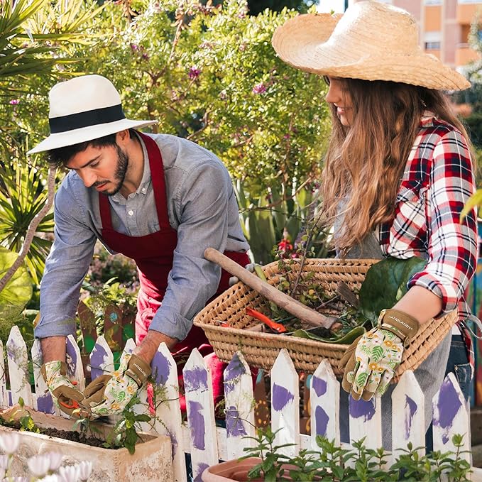 HLDD HANDLANDY Work Gloves for Women and Ladies, Leather Gardening Gloves Flexible Mechanic Working Gloves-VerdiqueGarden