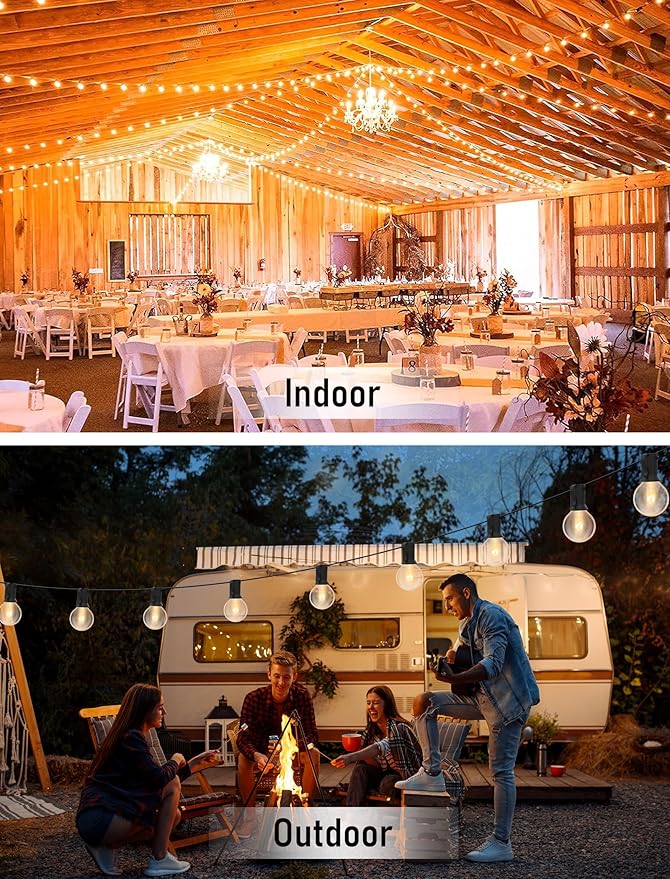 100FT String Lights, G40 Outdoor String Lights Edison Light Bulbs Clear Globe Lights for Backyard Patio Lights Indoor/Outdoor Commercial Decoration -5 Watt/120 Voltage/E12 Base -Black Wire-VerdiqueGarden