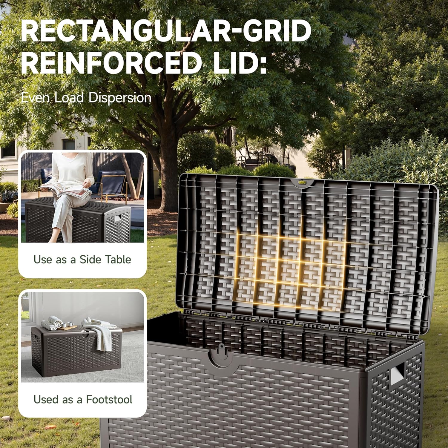 80 Gallon Deck Box, Double Layer Waterproof Resin Outdoor Indoor Storage Box, Lockable & UV Resistant Storage Bin for Patio Furniture, Garden Tools, Pool Accessories (Brown)-VerdiqueGarden