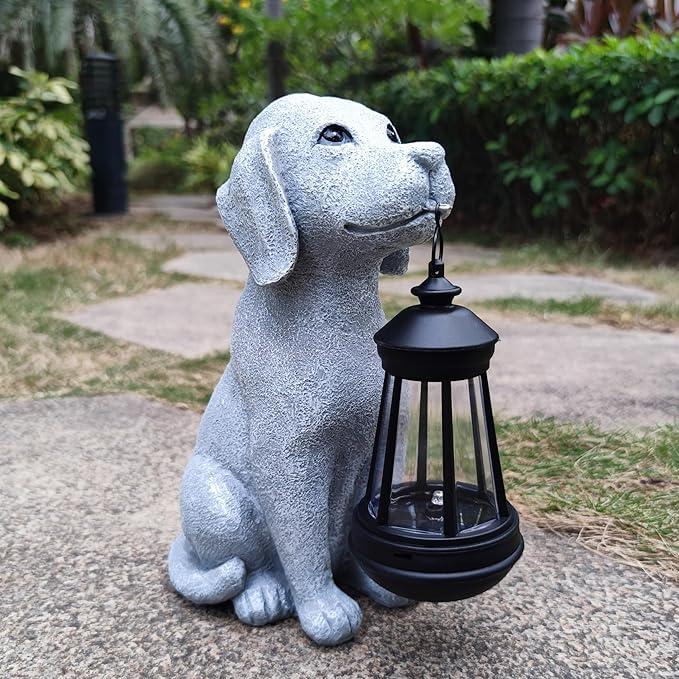 Solar Dog Outdoor Garden Statue with LED Light,Dog Solar Lights Lantern Outside Decorations for Yard, Lawn Decor Statue for Patio, Balcony, Yard Ornament,Unique Dog Gifts for Mom-VerdiqueGarden