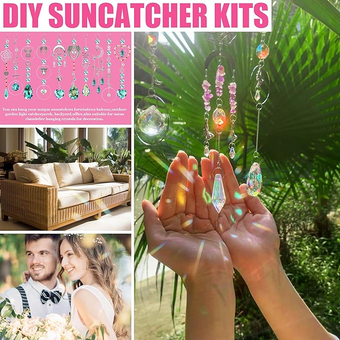 10 Sets DIY Suncatcher Kits 500PCS Valentine's Day Suncatchers Craft Kits Heart Suncatcher Ornaments DIY Sun Catchers Kit for Adults Valentine's Day Home Wedding Garden Decor Favors Gift (Love shape)-VerdiqueGarden