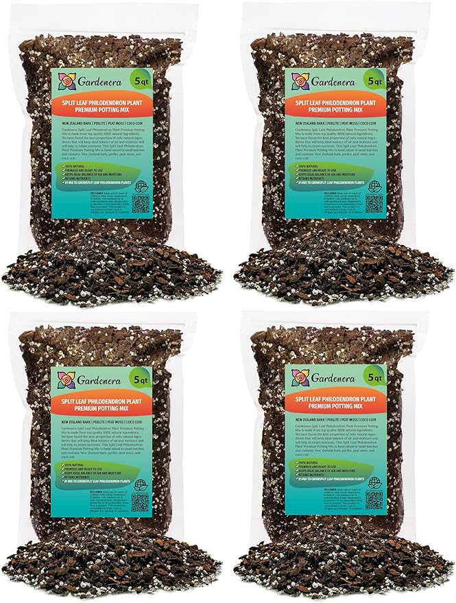 Split Leaf Philodendron Soil Mix - Trusted by Gardening Experts for Healthy and Strong Plants - 20 Quart (4 Bags of 5 Quart)-VerdiqueGarden