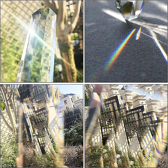 HDCRYSTALGIFTS Set 2 Crystal Suncatchers, 120mm Large Prism Sun Catchers Windows Hanging Ornaments Rainbow Maker Pendant Indoor Outdoor Garden Decor,Clear-VerdiqueGarden
