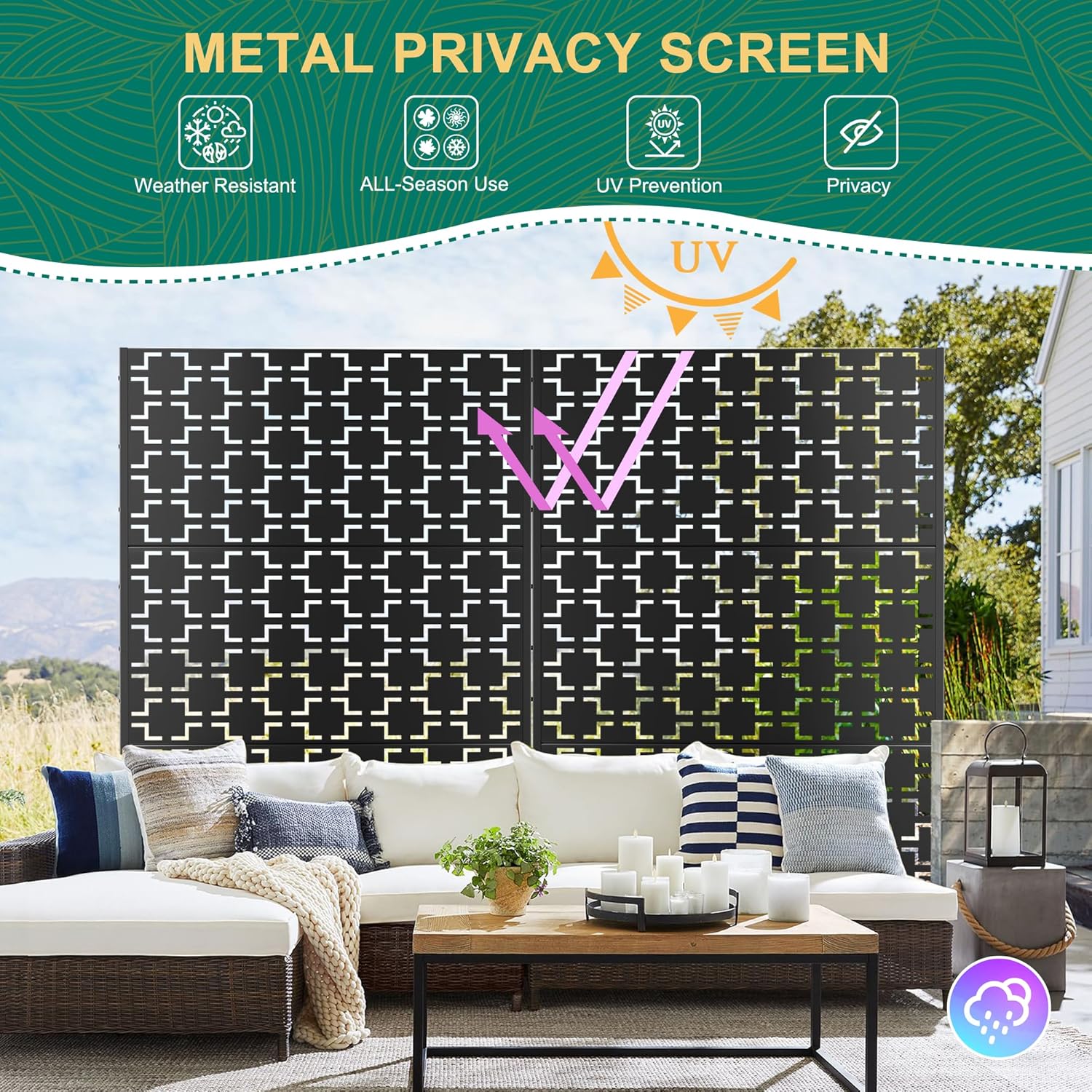 72" H×47" W Metal Privacy Screen Outdoor Privacy Screen Freestanding, Outdoor Privacy Screens and Panels for Patio Lawn Deck, Outdoor Privacy Panels Decorative Privacy Fence(Consists of 3 Panels)-VerdiqueGarden