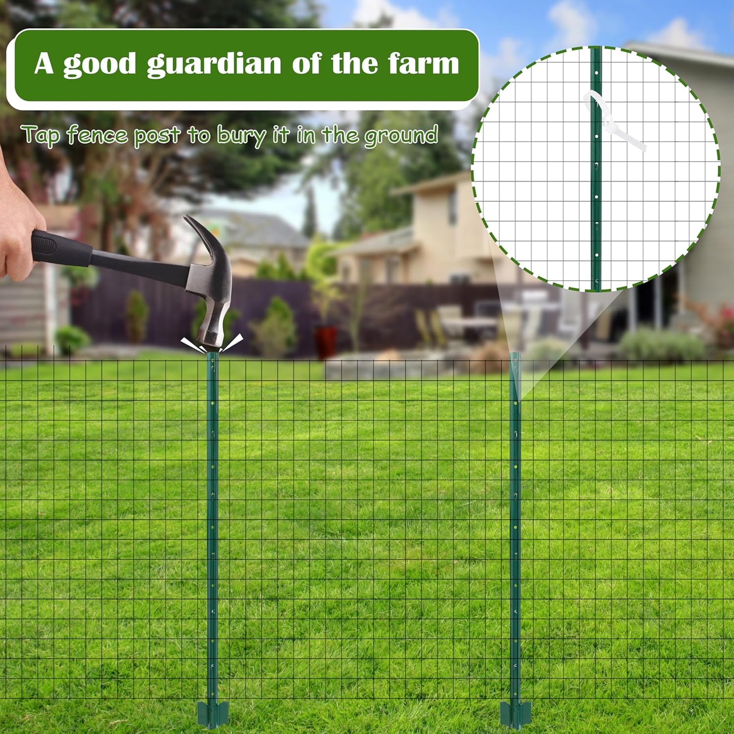 Sunnyglade 20 Pack 3.8 FT Heavy Duty Metal U-Post Garden Fence Stakes, No Dig U-Channel Fence Posts, Corner Anchor Poles for Wire, Electric, Mesh Fencing (20)-VerdiqueGarden