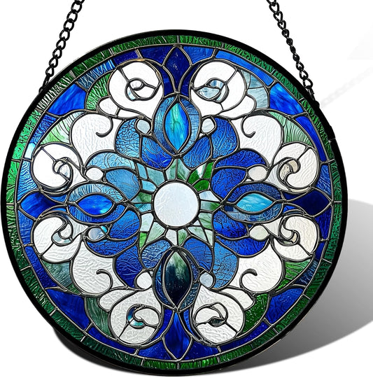 Stained Glass Window Hanging, Boho Style Sun Catchers Diamond Glass Panel Hangings Tiffany Suncatcher Decor for Birthday for Women, Men, Wife, Aunt, and Mom 14.9x14.9 in-VerdiqueGarden
