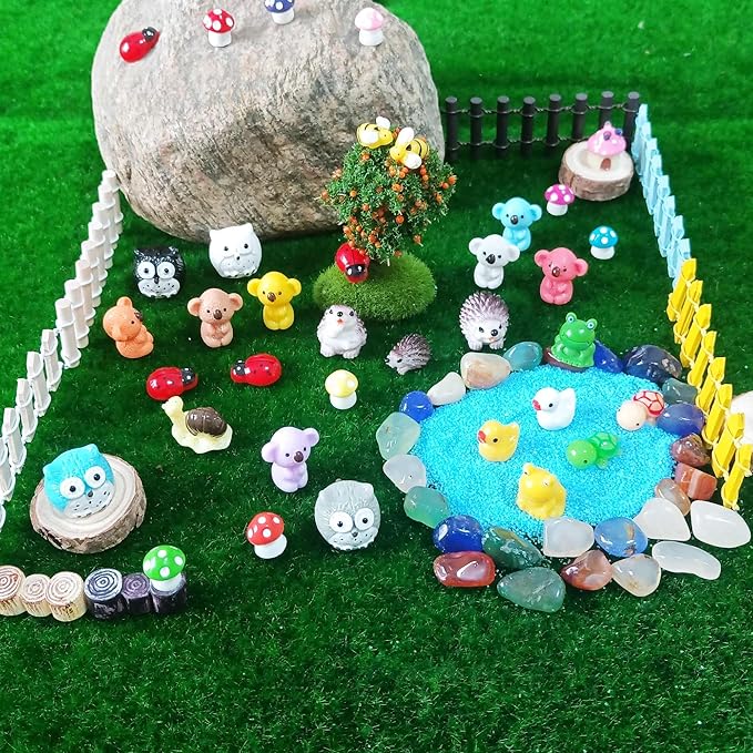 100 Pcs Mini Resin Animals Figures, Mixed Tiny Plastic Animals Figurines to Hide Miniature Fairy Garden Decorations Accessories-VerdiqueGarden