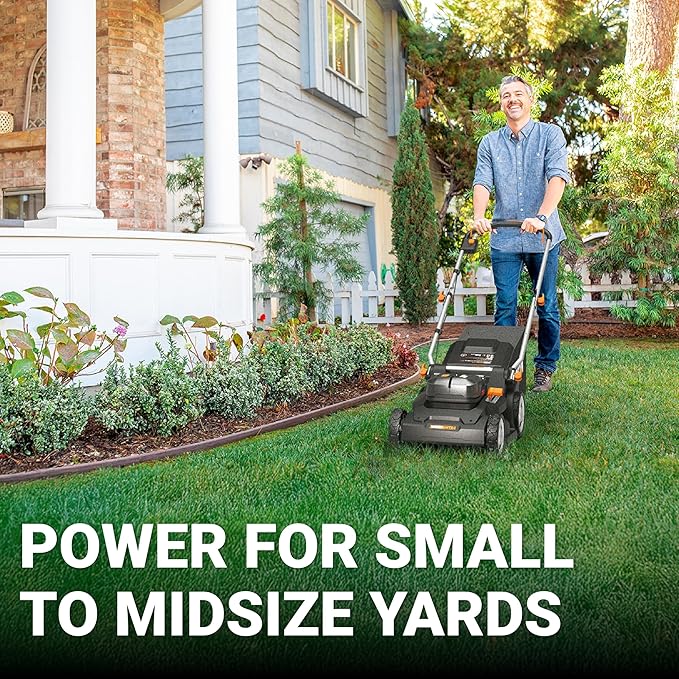 WORX 40V 17'' Cordless Lawn Mower for Medium Size Yards, 2-in-1 Electric Mower Cuts to Edge, Compact & Lightweight Push Lawn Mower with 6-Position Height Adjustment – 2 Batteries & Charger Included-VerdiqueGarden