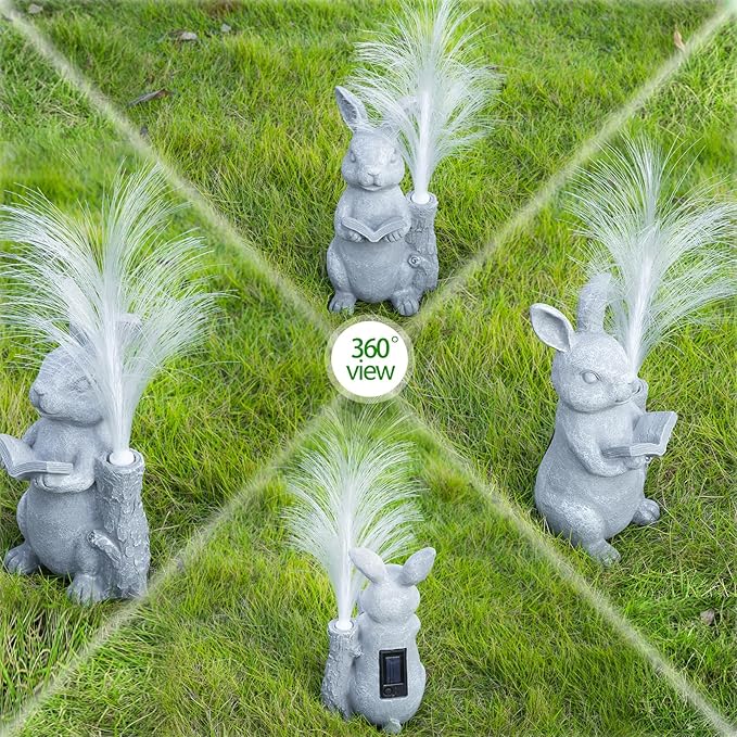 Solar Rabbit Garden Statue with Color-Changing LED Lights – Bunny Figurine for Outdoor Patio, Lawn, Yard & Balcony Decor, Perfect Gardening, Housewarming & Birthday Gifts for Women, Mom & Grandma-VerdiqueGarden