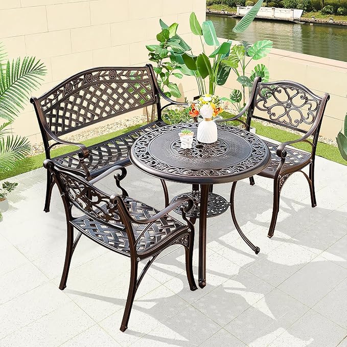 Outdoor Dining Chair Cast Aluminum Patio Chairs Set of 2 All-Weather Patio Dining Chair with Adjustable Feet for Backyard Garden (Die-Casting B Chair)-VerdiqueGarden