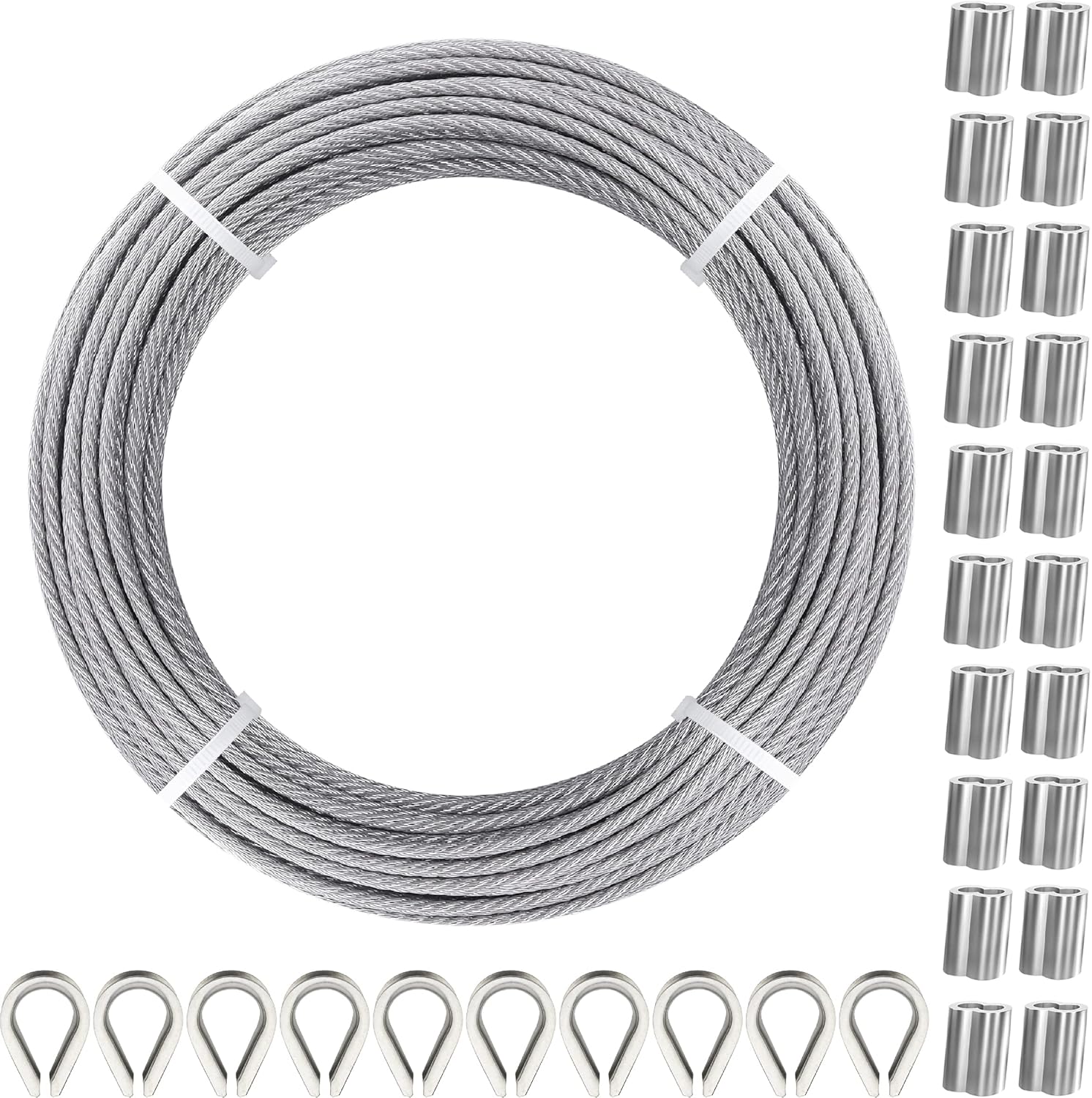 100FT 1/8" T316 Stainless Steel Cable with Cutter, 7x7 Strands Aircraft Wire Rope for Deck Railing, Stair Handrail, Porch Fence, High Strength for Indoor and Outdoor Use-VerdiqueGarden