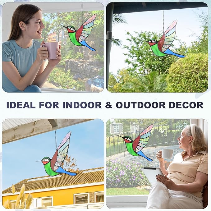 Hummingbird Gifts,Stained Glass Window Hanging,Handmade Suncatcher,Beautiful Hummingbird Ornament,Birthday for Ladies,Mom,Grandmas,and Bird Lovers-VerdiqueGarden