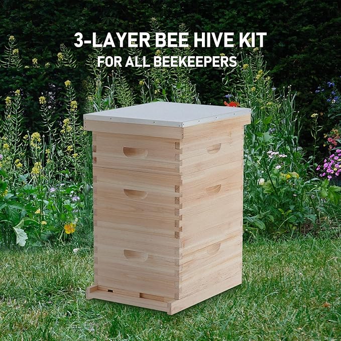CREWORKS Bee Hive Boxes Starter Kit, 3 Layer Bee House with 10 Medium and 20 Deep Frames & Foundations, Langstroth Beehive for Bee Keeping, Beekeeping Supplies with Plastic Queen Excluder and Nails-VerdiqueGarden