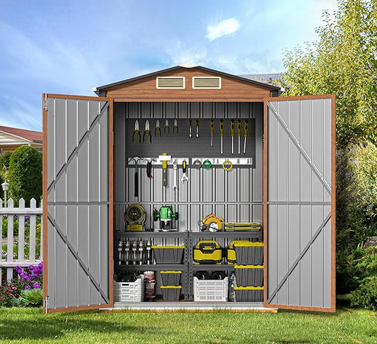 Outdoor Storage Shed, 5x3 Ft Metal Steel Tiny House with Lockable Door, Vertical Outside Storage Building for Garden, Backyard, Lawn, Patio Utility, Tool Storage-VerdiqueGarden