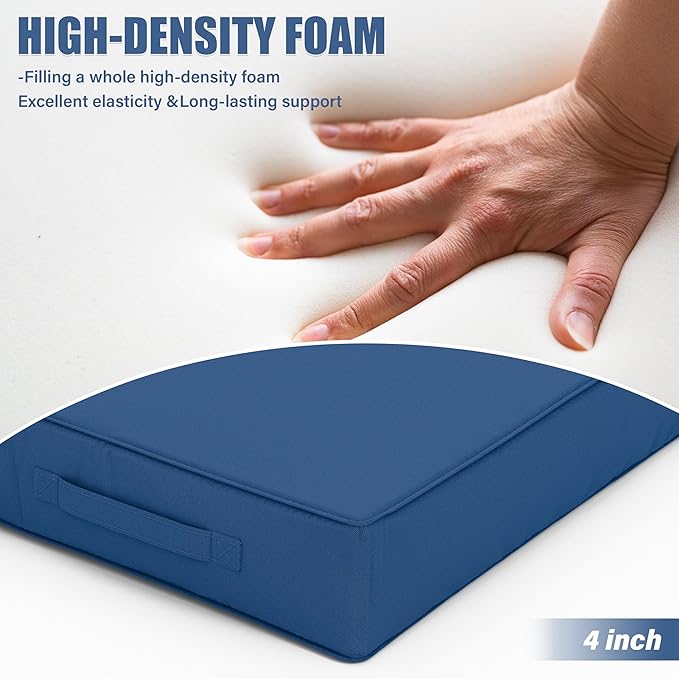 Patio Chair Cushions 22 X 22 X 4 Inch Waterproof Outdoor Seat Cushions for Patio Furniture, Outdoor Sofa Couch Pads with Ties & Handle, Set of 2, Blue-VerdiqueGarden