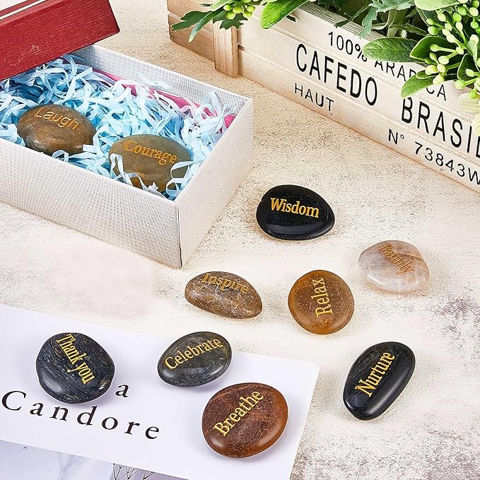 Fabbay Engraved Inspirational Stones Encouragement Motivational Rocks with Words Garden Positive Gift for Christmas Thanksgiving(Vintage Color,80 Pcs)-VerdiqueGarden