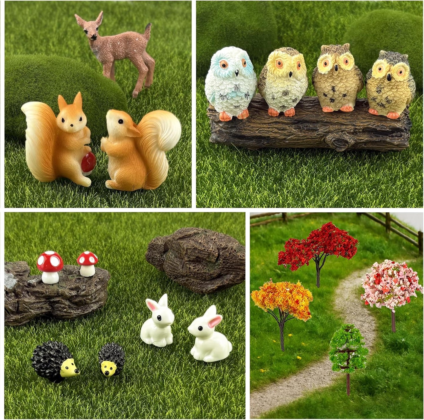 36 Pcs Fairy Garden Accessories, Mini Resin Animals Figures, Artificial Tree Stumps and Fake Stone Rocks, Moss Bonsai Micro Landscape Ornaments Kit, Miniature Garden Kit, Terrarium Ornaments DIY Craft-VerdiqueGarden