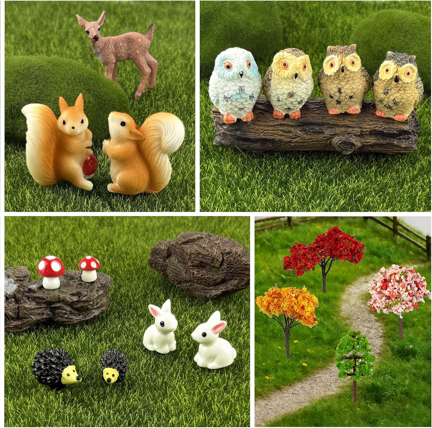 36 Pcs Fairy Garden Accessories, Mini Resin Animals Figures, Artificial Tree Stumps and Fake Stone Rocks, Moss Bonsai Micro Landscape Ornaments Kit, Miniature Garden Kit, Terrarium Ornaments DIY Craft-VerdiqueGarden