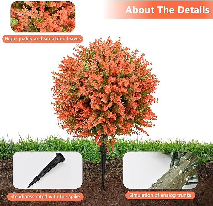 28" Artificial Boxwood Topiary Tree, UV Resistant Fall-Themed Faux Topiary for Outdoors & Indoors, Realistic Topiary Bush for Porch,Front Door, Patio,Thanksgiving & Seasonal Home Decor-VerdiqueGarden