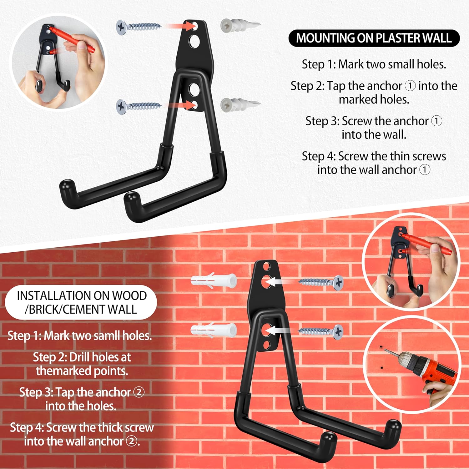 18 Pack Garage Hooks Heavy Duty - Anti-Slip Coating， Garage Storage Hooks for Hanging Bike，Ladder，Garden Tools，Hose-VerdiqueGarden