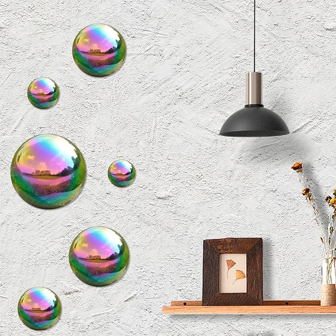 Nerien Gazing Ball, Stainless Steel Garden Mirror Globe, Polished Ornament Sphere, Hollow Floating Reflective Hemisphere, for Home Outdoor Pond Housewarming Swimming Pool Decoration, Gold, 6Pcs Mix-VerdiqueGarden