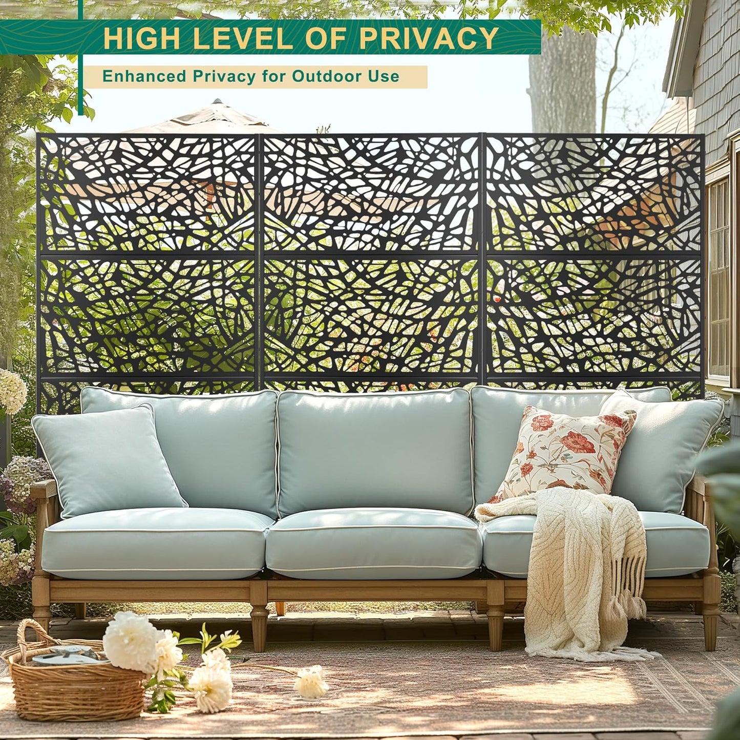 72" H×47" W Metal Privacy Screen Outdoor Privacy Screen Freestanding, Outdoor Privacy Screens and Panels for Patio Lawn Deck, Outdoor Privacy Panels Decorative Privacy Fence(Consists of 3 Panels)-VerdiqueGarden