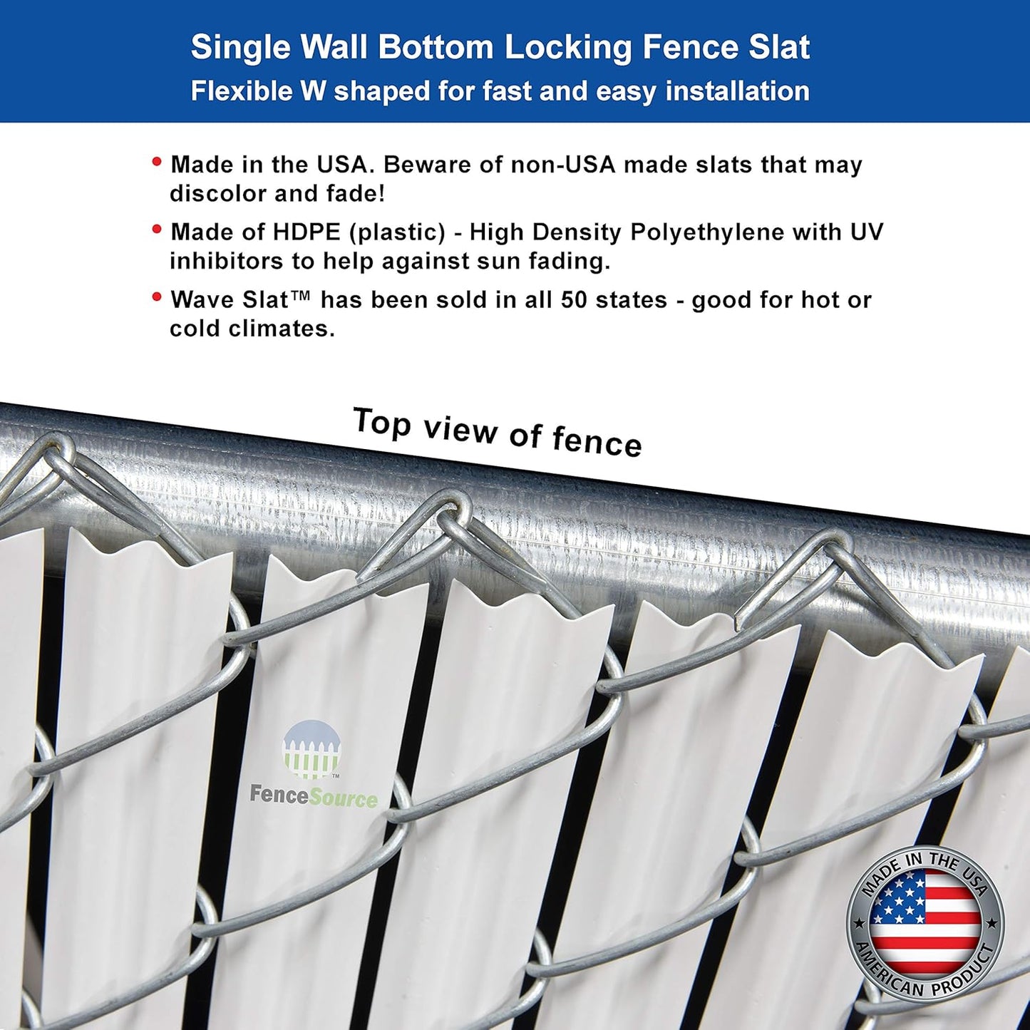 White Wave Slat (9 Colors Available) Single Wall Bottom Locking Privacy Slat for a 6 ft high Chain Link Fence (Slat Length 68.5", White)-VerdiqueGarden